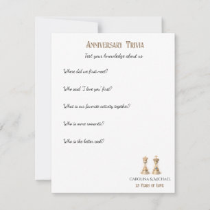 25th Wedding Anniversary Trivia Game Elegant Gold Note Card