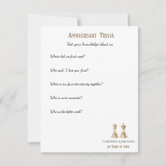 25th Wedding Anniversary Trivia Game Elegant Gold Note Card