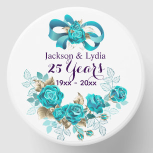 25th Wedding Anniversary Turquoise Floral Bow Mini Candle Favors