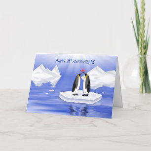 25th Wedding Anniversary, Two Penquins in Love Card