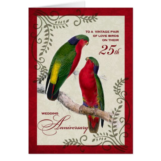 25th Wedding Anniversary Vintage Lorikeet Parrots Card