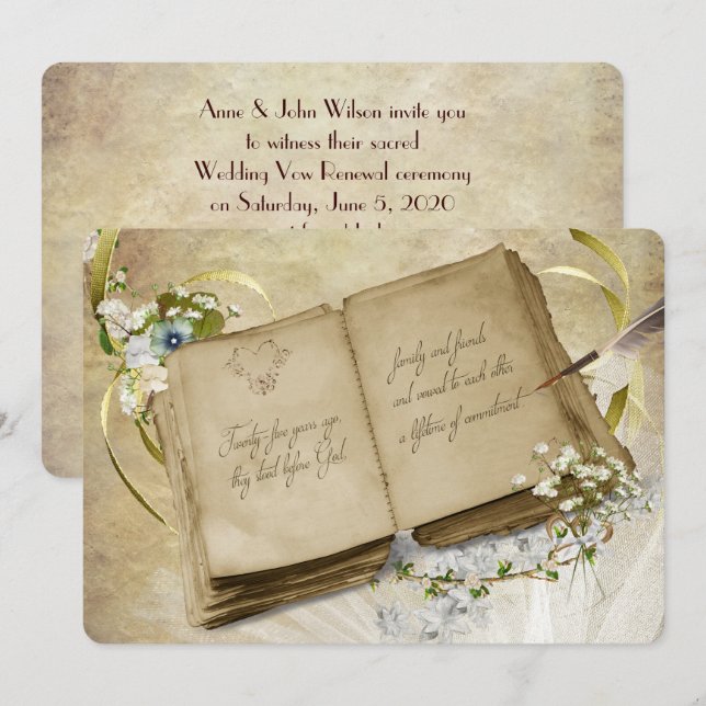 25th Wedding Anniversary Vintage Vow Renewal Invitation (Front/Back)