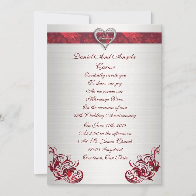 25th wedding anniversary Vow renewal invitation (Front)