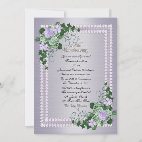 25th Wedding anniversary vow renewal Lavender Invitations