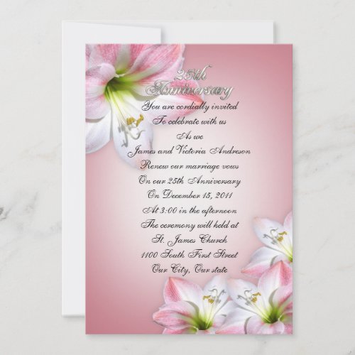 25th Wedding anniversary vow renewal pink amarylis Custom Announcement