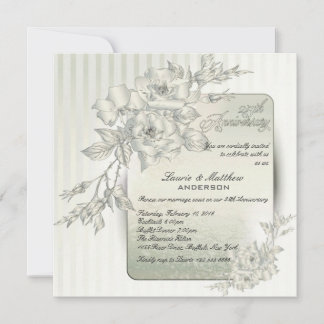 25th Wedding Anniversary Vow Renewal Silver Roses Invitation