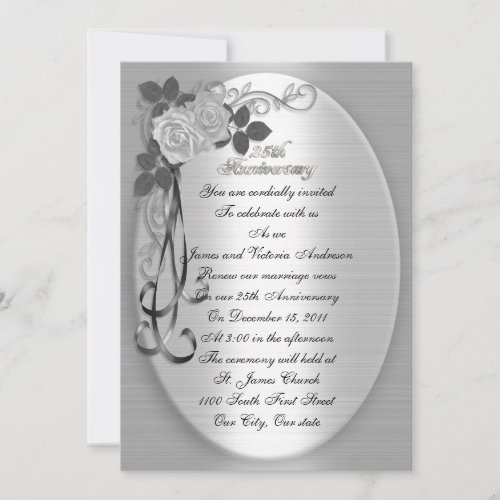 25th Wedding anniversary vow renewal White roses Custom Invites