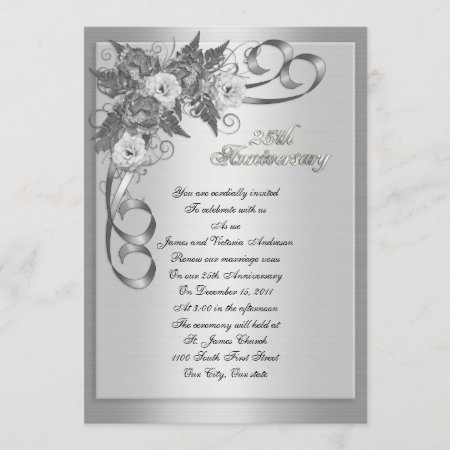 25th Wedding Anniversary Vow Renewal White Roses Invitation