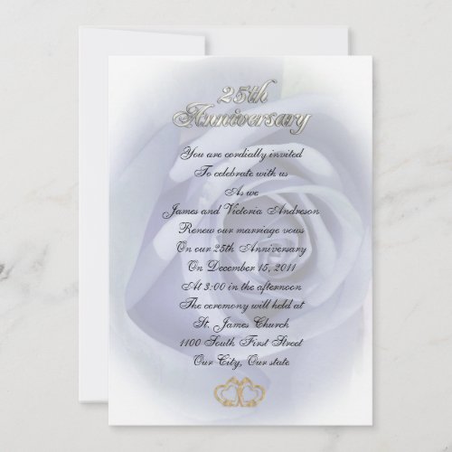 25th Wedding anniversary vow renewal White roses Personalized Invitations