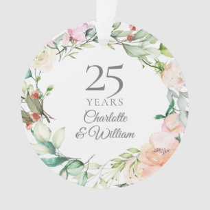 25th Wedding Anniversary Watercolor Roses Floral Ornament