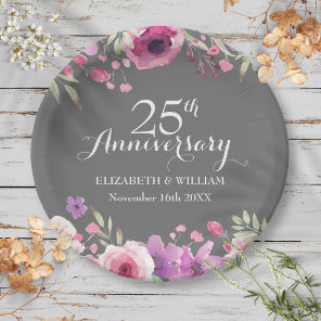 25th Wedding Anniversary Watercolor Roses Paper Plates