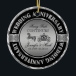 25th Wedding Anniversary-Wedding Horse & Carriage Ceramic Ornament<br><div class="desc">Glamorous elegant 25 wedding anniversary commemorative plate. Black and silver with diamonds accents. Wedding horse and carriage in black and silver gray. Customizable text. Fairy tale continues.</div>