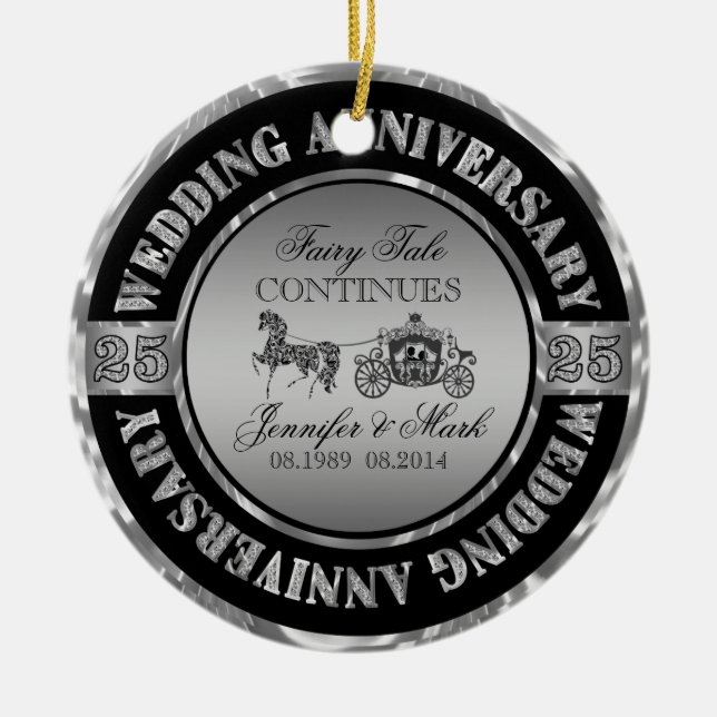 25th Wedding Anniversary-Wedding Horse & Carriage Ceramic Ornament (Front)