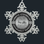 25th Wedding Anniversary-Wedding Horse & Carriage Snowflake Pewter Christmas Ornament<br><div class="desc">Glamorous elegant 25 wedding anniversary commemorative plate. Black and silver with diamonds accents. Wedding horse and carriage in black and silver gray. Customizable text. Fairy tale continues.</div>