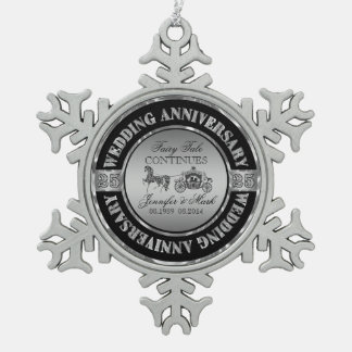 25th Wedding Anniversary-Wedding Horse & Carriage Snowflake Pewter Christmas Ornament