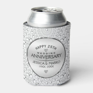 25th Wedding Anniversary White Diamonds & Silver Can Cooler