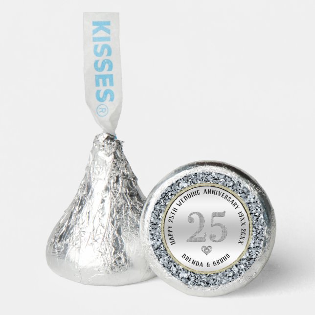 25th wedding anniversary White diamonds & silver Hershey®'s Kisses® (Front)