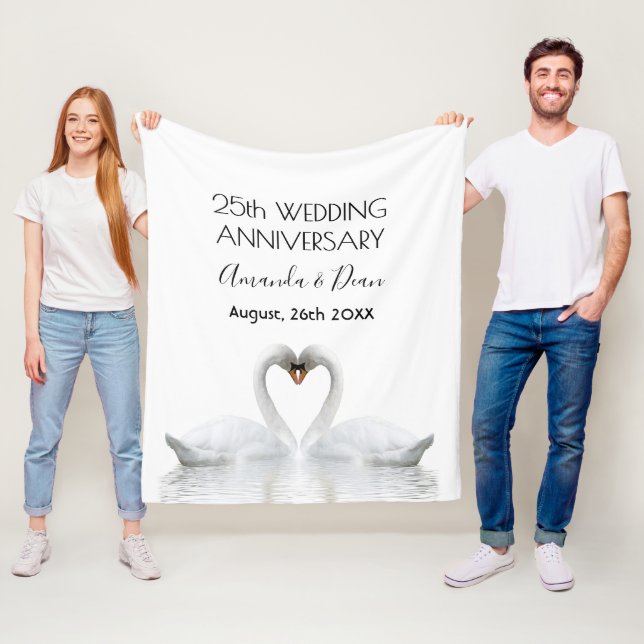25th wedding anniversary white swans in love fleece blanket (In Situ)