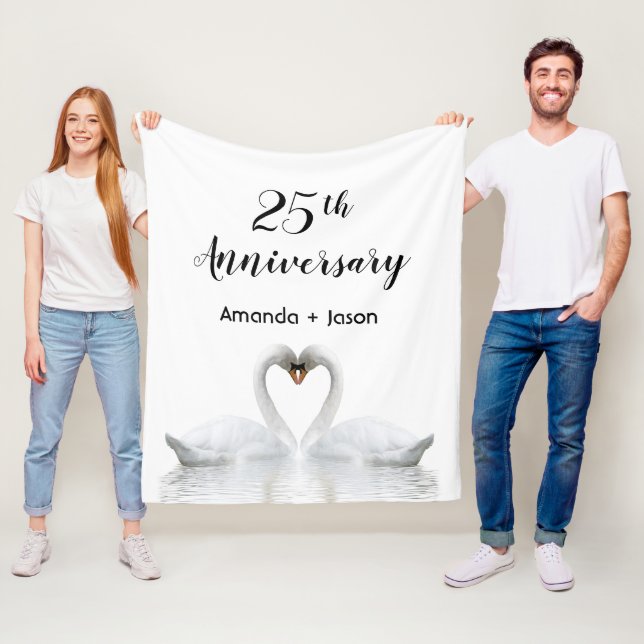 25th wedding anniversary white swans in love fleece blanket (In Situ)