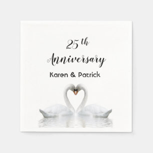 25th wedding anniversary white swans love napkins