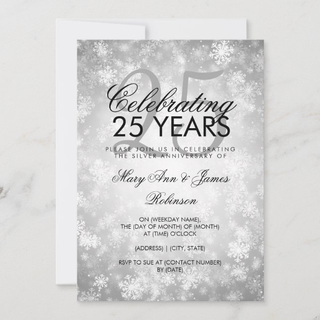 25th Wedding Anniversary Winter Wonderland Silver Invitation (Front)