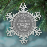 25th Wedding Anniversary With Bride &amp; Groom Names Snowflake Pewter Christmas Ornament at Zazzle