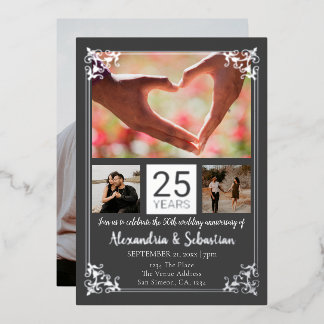 25th Wedding Anniversary With Frame Foil Invitation
