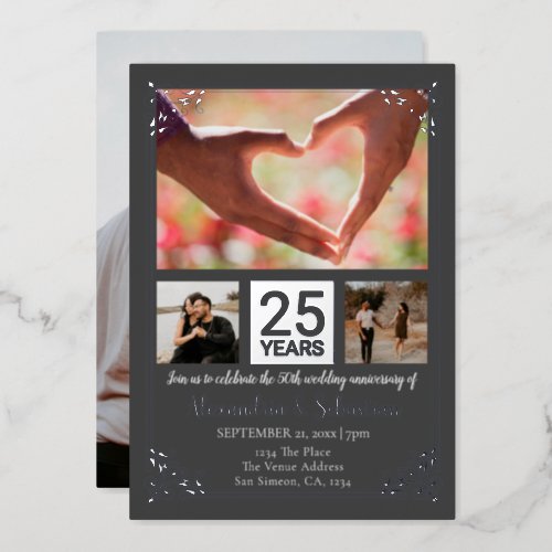 25th Wedding Anniversary With Frame Foil Invitation