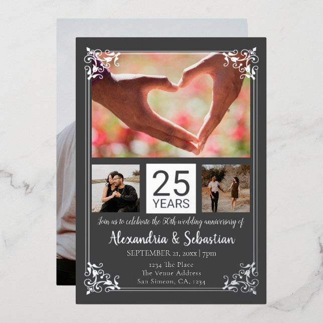 25th Wedding Anniversary With Frame Foil Invitation (Front/Back)