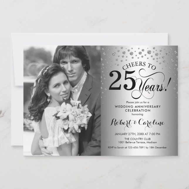 25th Wedding Anniversary with Photo - Silver Invitation (Front)