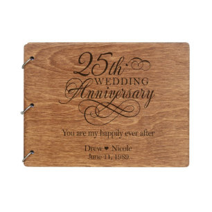 25th Wedding Anniversary Wooden Guest Book
