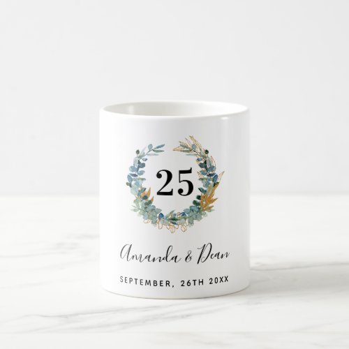 25th wedding annversary eucalyptus wreath coffee mug