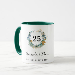25th wedding annversary eucalyptus wreath mug