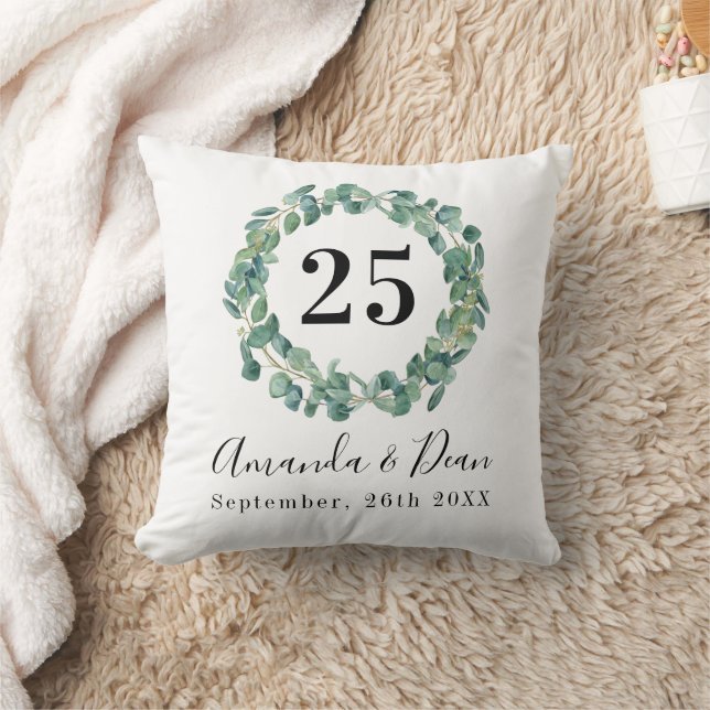 25th wedding annversary eucalyptus wreath throw pillow (Blanket)