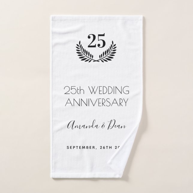 25th wedding annversary white black wreath bath towel set (Hand Towel)