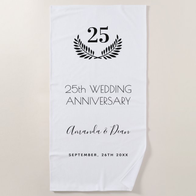 25th wedding annversary white black wreath beach towel (Front)