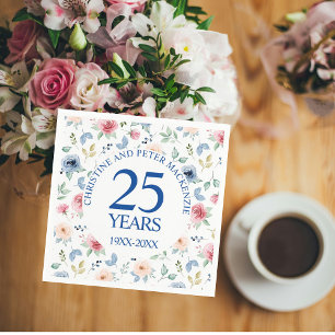 25th Wedding Blush Roses Anniversary Napkins