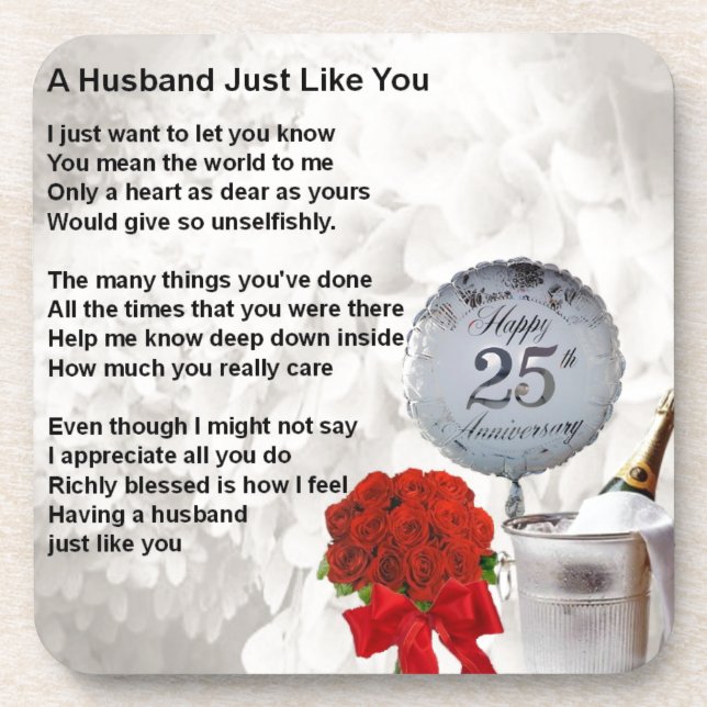 25th wedding husband poem beverage coaster (Front)