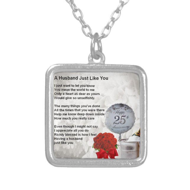25th wedding husband poem silver plated necklace (Front)