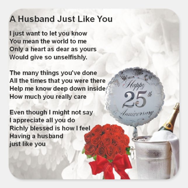 25th wedding husband poem square sticker (Front)