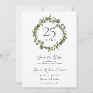 25th Wedding Silver Anniversary Greenery Garland Save The Date