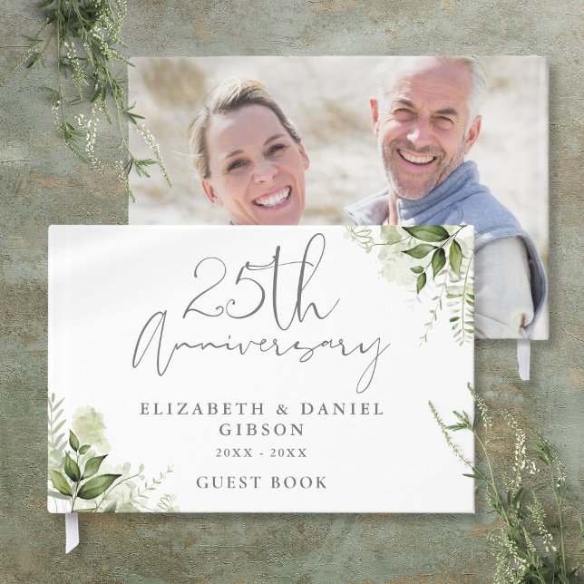 25th Wedding Silver Anniversary Greenery Photo Guest Book (25th Wedding Silver Anniversary Greenery Photo Guest Book)
