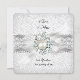 25th Wedding Silver Anniversary Party Lace Pearl Invitation