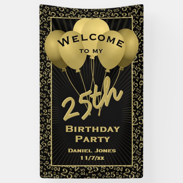 25th Welcome Black & Gold Random Number Pattern 25 Banner (Vertical)