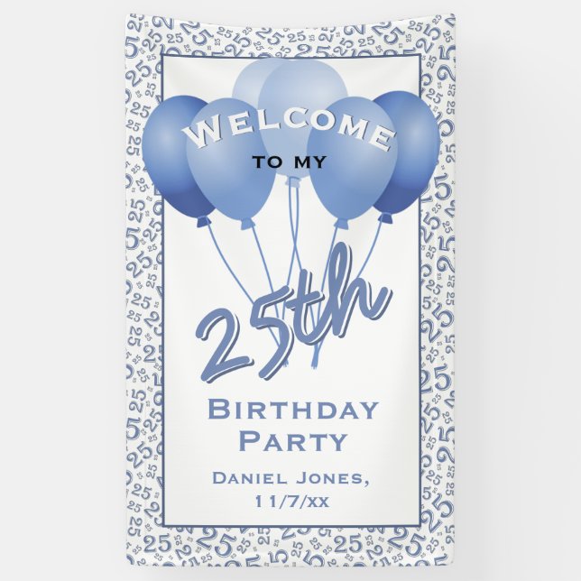 25th Welcome Blue/White Random Number Pattern Banner (Vertical)