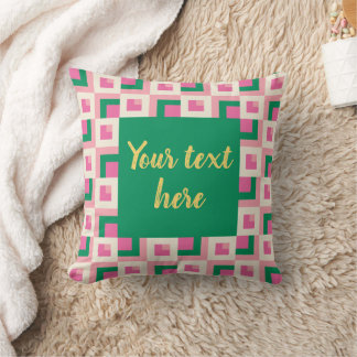 26039A Geometric Pinwheel Block Pattern Pink Green Throw Pillow