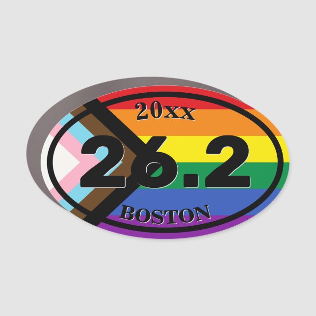 26.2 Custom Marathon Finisher Progress Pride Oval Car Magnet (Front)