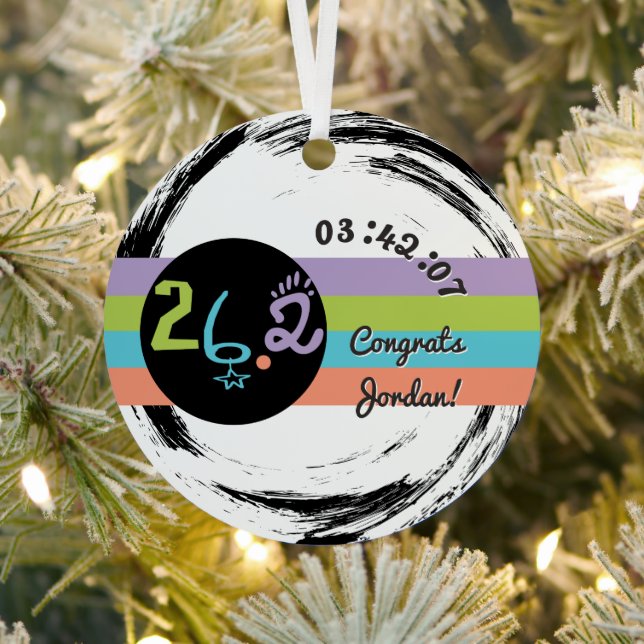 26.2 Marathon Runner Congrats Eclectic  Metal Ornament (Insitu)