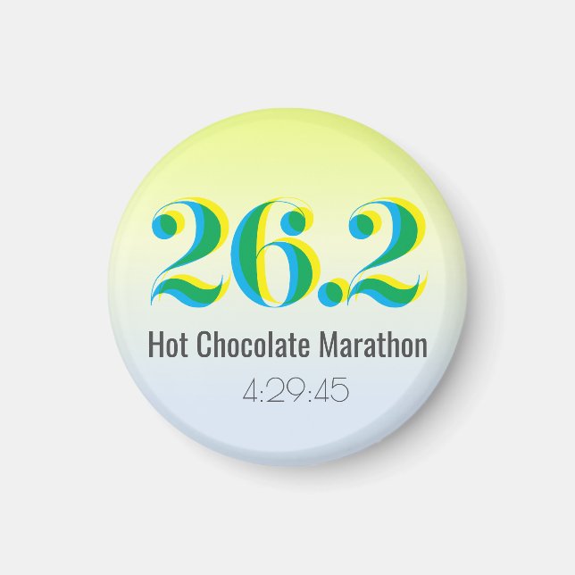 26.2 Marathon Running Bold Blue Yellow Text Magnet (Front)