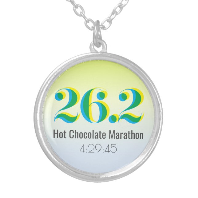 26.2 Marathon Running Bold Blue Yellow Text Silver Plated Necklace (Front)
